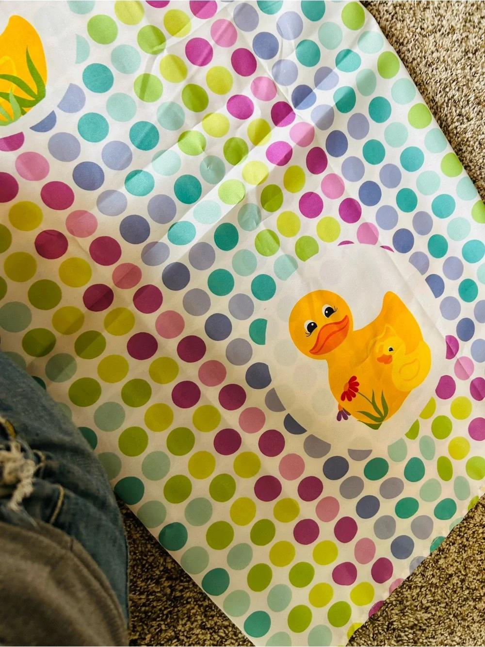Yellow Duck Mother & Baby Polka Dot Print shower curtain
